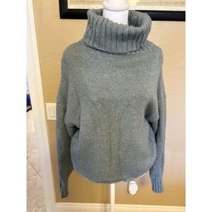 Kendall And Kylie Cropped Turtleneck Sweater With Arm Detail, Medium, Soft, Blue